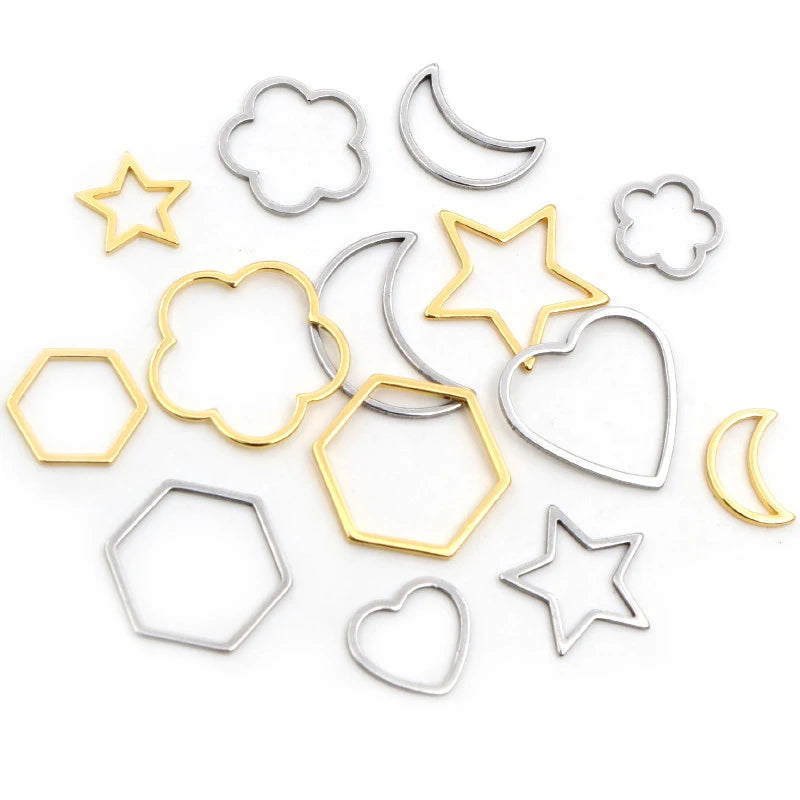 20pcs/pack 316 Stainless Steel Gold Plated Charms Moon Star Heart Small Pendant Charms DIY Jewelry Necklace Findings Accessories