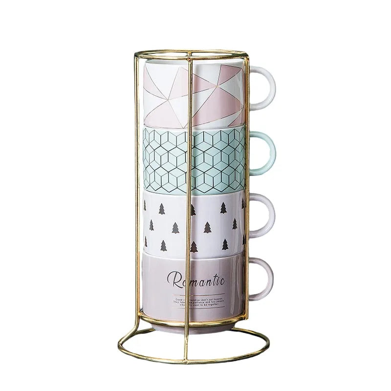 China Factory Cup Sublimation Blank Coffee Set Cup New Bone China Ceramic Mug with Iron Frame