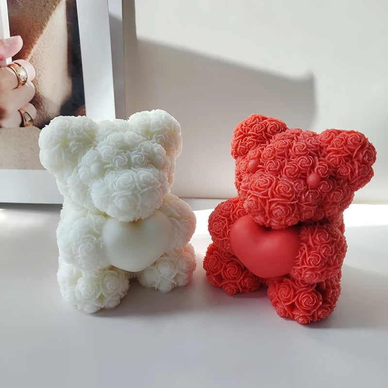 Valentine's Day Rose Bear Scented Candle Silicone Mold DIY Mousse Cake Handmade Soap Gypsum Ornament Mold