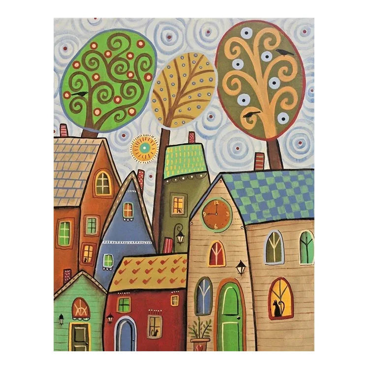 Ever Moment Diamond Painting Handmade Colorful Building Tree Full Square 5D DIY Diamond Embroidery Decoration Hobby S2F2465