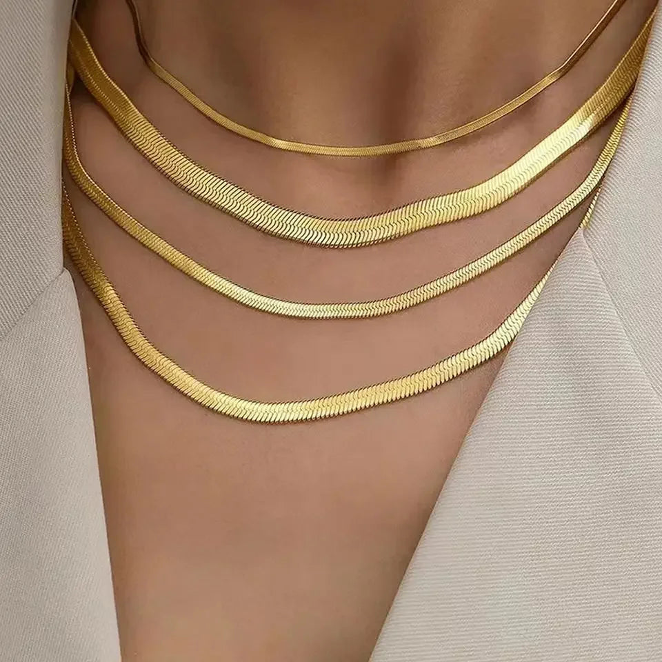 EManco Hot Fashion Unisex Snake Chain Women Necklace Choker Stainless Steel Herringbone Gold Color Chain Necklace Women Jewelry