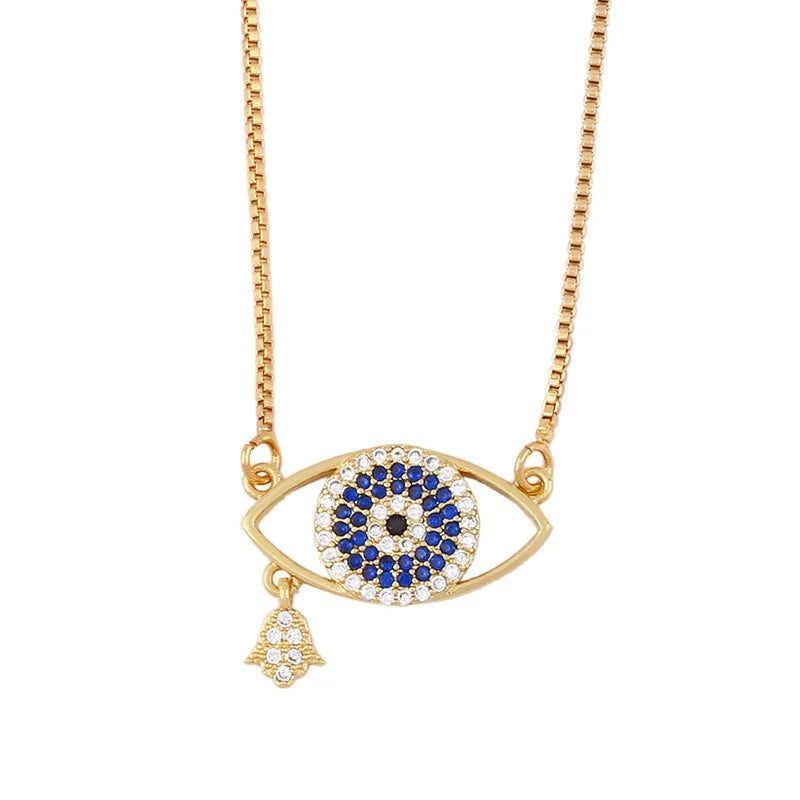 New Factory Supply Zircon Eye Necklace 18K Gold Plate Brass Metal Eye Necklace for Women