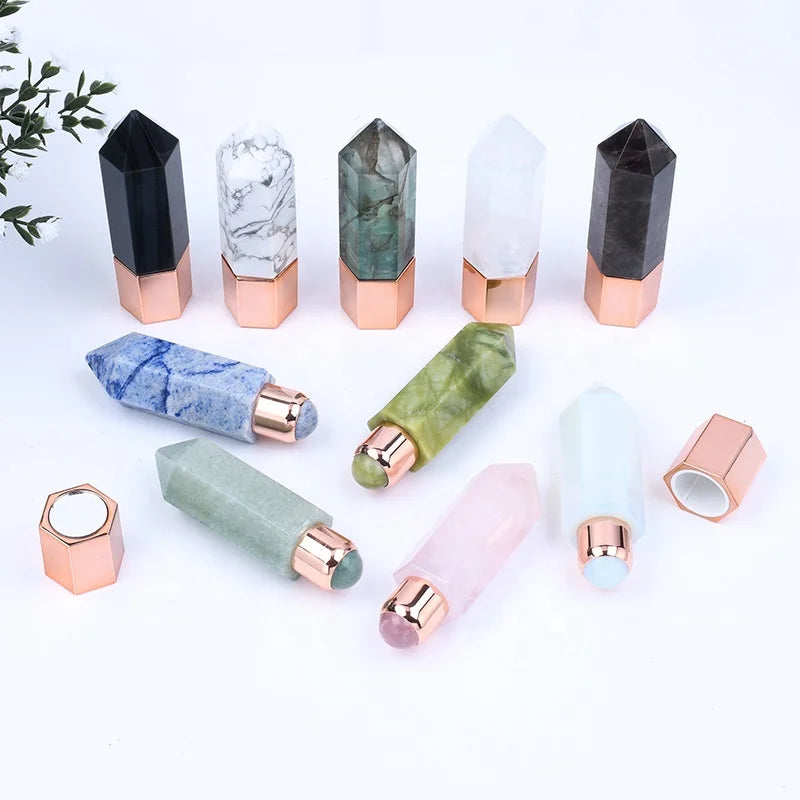 Mini Natural Gemstone Perfume Bottle Essential Oil Roller Bottles Gemstone Perfume Bottle Perfume Oil
