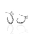 WMET450 S925 Sterling Silver Hammered Texture Fish Hook Stud Earrings Fine Hoop Pearl Earings