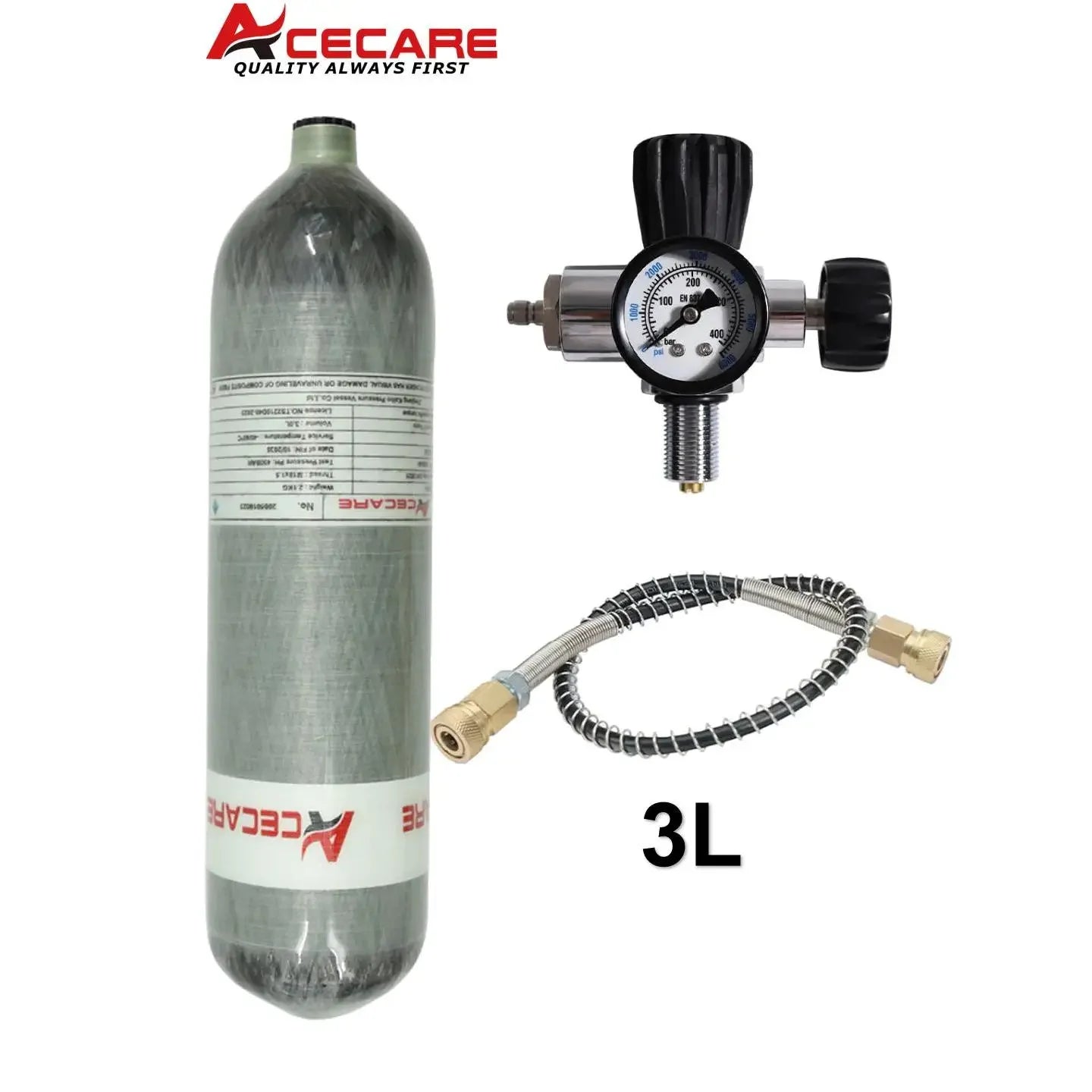 Acecare 3L CE 300bar 4500psi Gas Cylinder Paintball Tank With EN837 Integral Valve