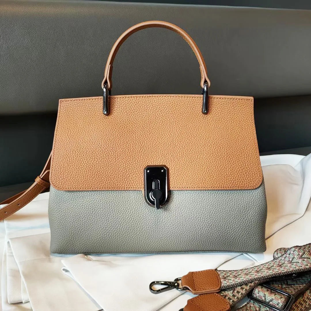 Andong Leather Women Handbag Genuine Cow Leather Ladies Fashion Shoulder Bag Top Handle Bags 8627