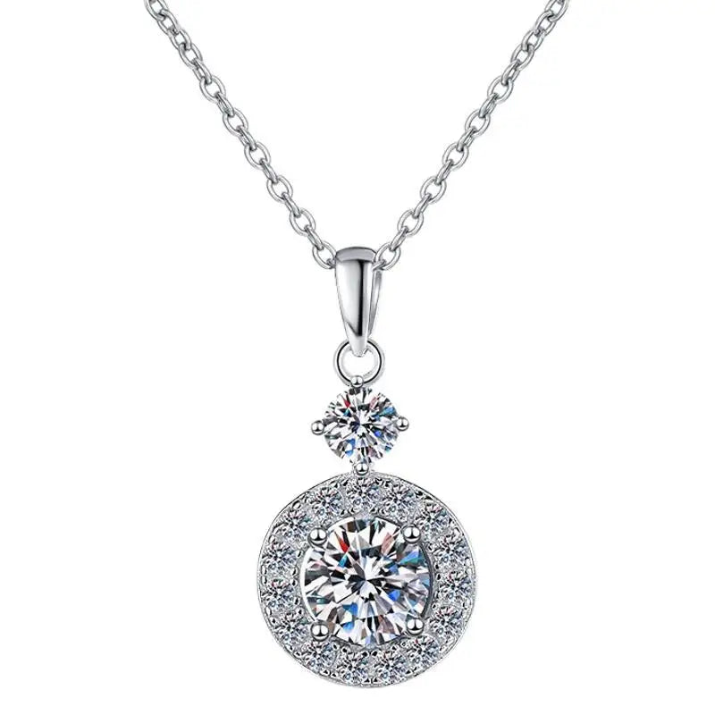 S925 Sterling Silver Moissanite Round Bag Pendant Necklace for Wedding or Party Engagement