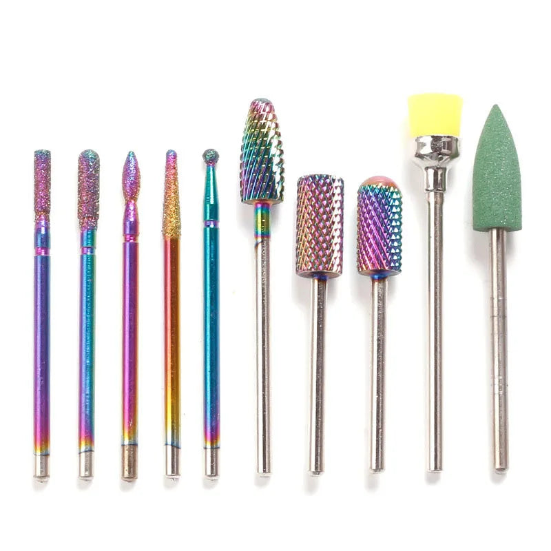 Manicure Cuticle Electric Nail Drill Bit 10 in 1 Drills Milling Cutter for Manicure Remove Gel Acrylics Nails Accessories