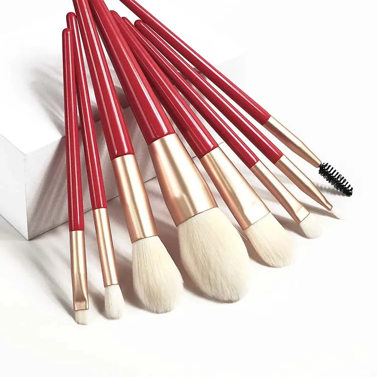 Wholesale Professional Rose Gold Makeup Brushes Set Face Concealer Shaving Fan Brush Red Wooden Handle for Shaving Concealment