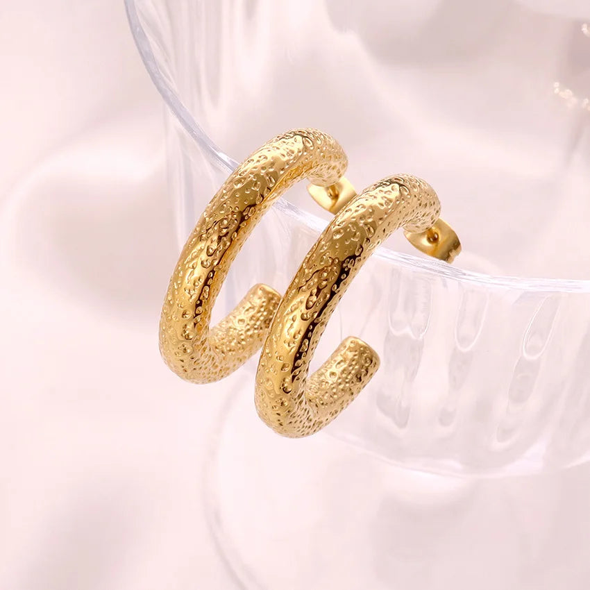 Women Stainless Steel Gold Plate Half c Hoop 3cm in Diameter Earring Jewelry