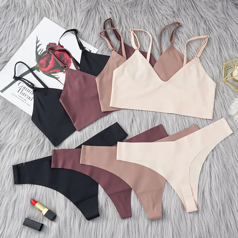 Valentine Sexy Lingerie for Women 2 Piece Lace Lingerie Set Wireless Solid Bra and Panty Sets