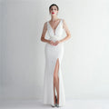 19631# Temperament Elegant Sequin Annual Meeting Host Satin Cloth Craft Beaded Long Banquet Slim Evening Dresses