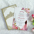 Custom Printed Gold Glitter Laser Cut Paper Cover Luxury Anime Style Card with Envelope Colorful Printing Main Invitations