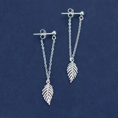 REETI 925 Sterling Silver Leave Long Stud Earrings for Women Elegant Wedding Jewelry