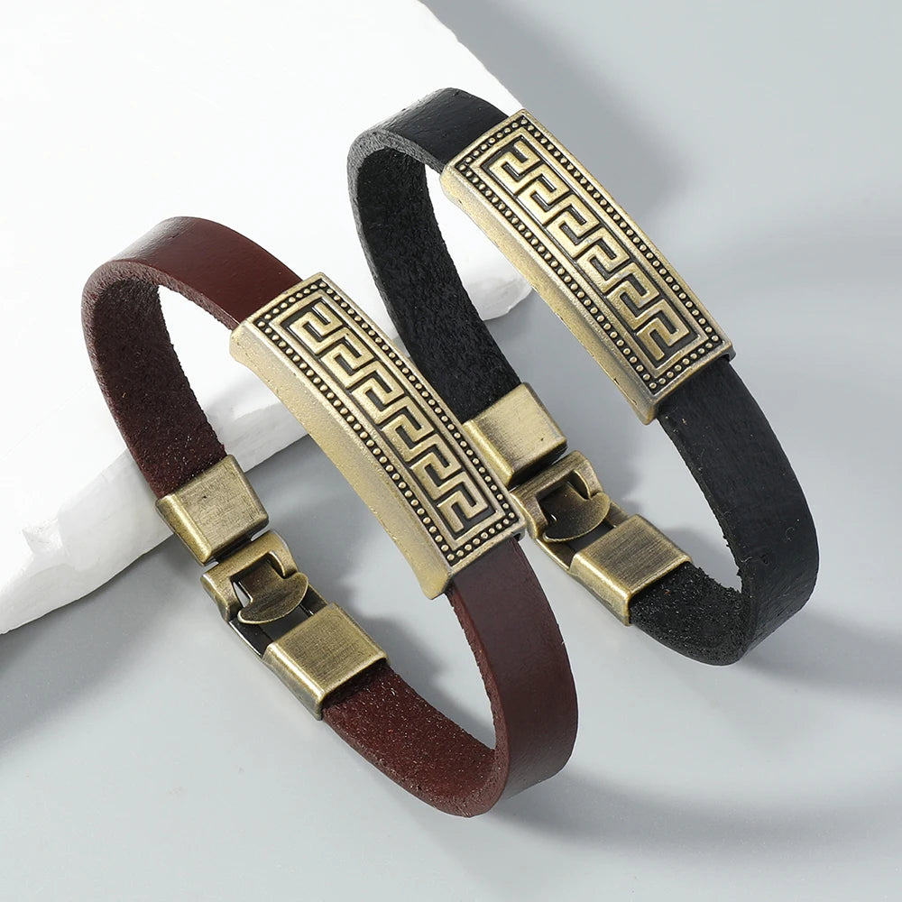 Simple Genuine Leather Bangle Vintage Leather Easy Hook Cuff Bracelet for Men