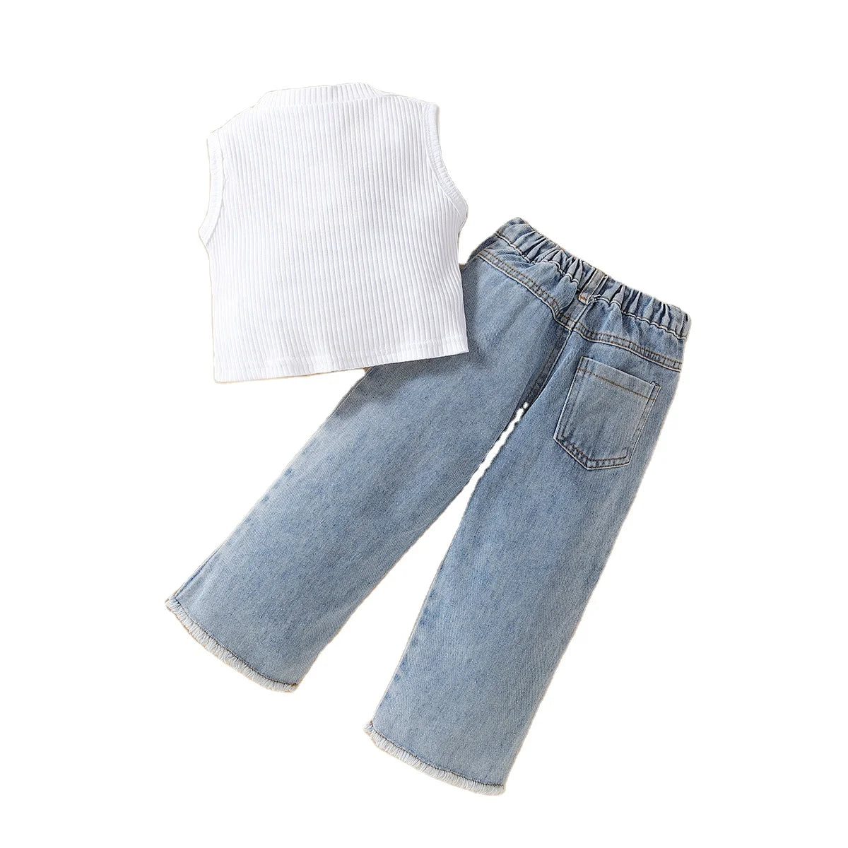 2pcs/Sets New Summer Girls Clothing Sleeveless  Denim Shorts Two Piece Toddler Children Outfits