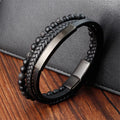 Wholesale Men's Beaded Bracelets Natural Stone Lava Stone Bracelet Multi-Layer Braided Leather Bracelets for Men