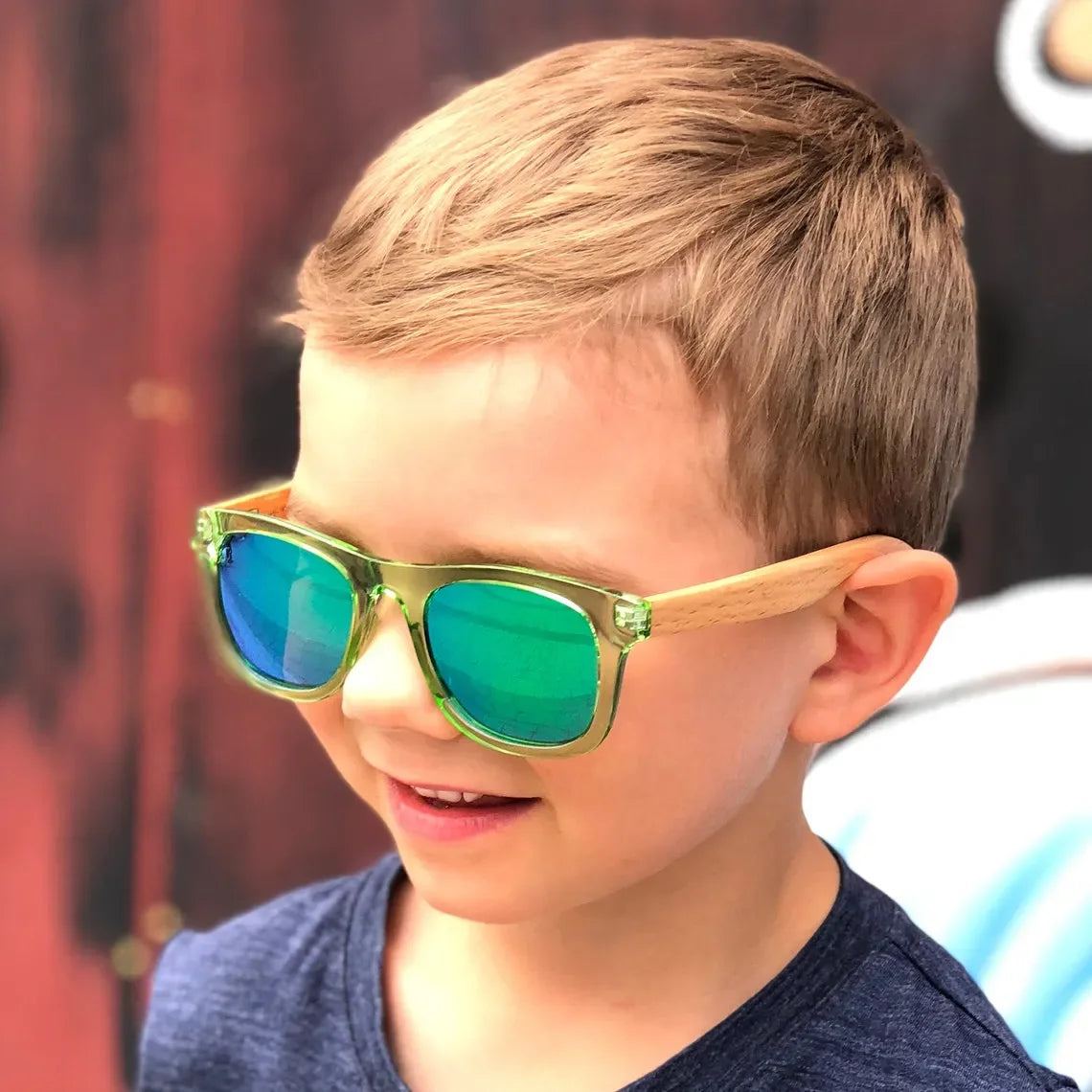 Wholesale Wooden Bamboo Children Kids Polarized Anti-UV with Engraved Logo Print Wood Sunglasses Polarized for Girl Boys