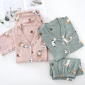 Ladies Pajamas Set Gauze Cotton Cartoon Printed Pyjamas Women 2 Pcs Long Pants Sleepwear