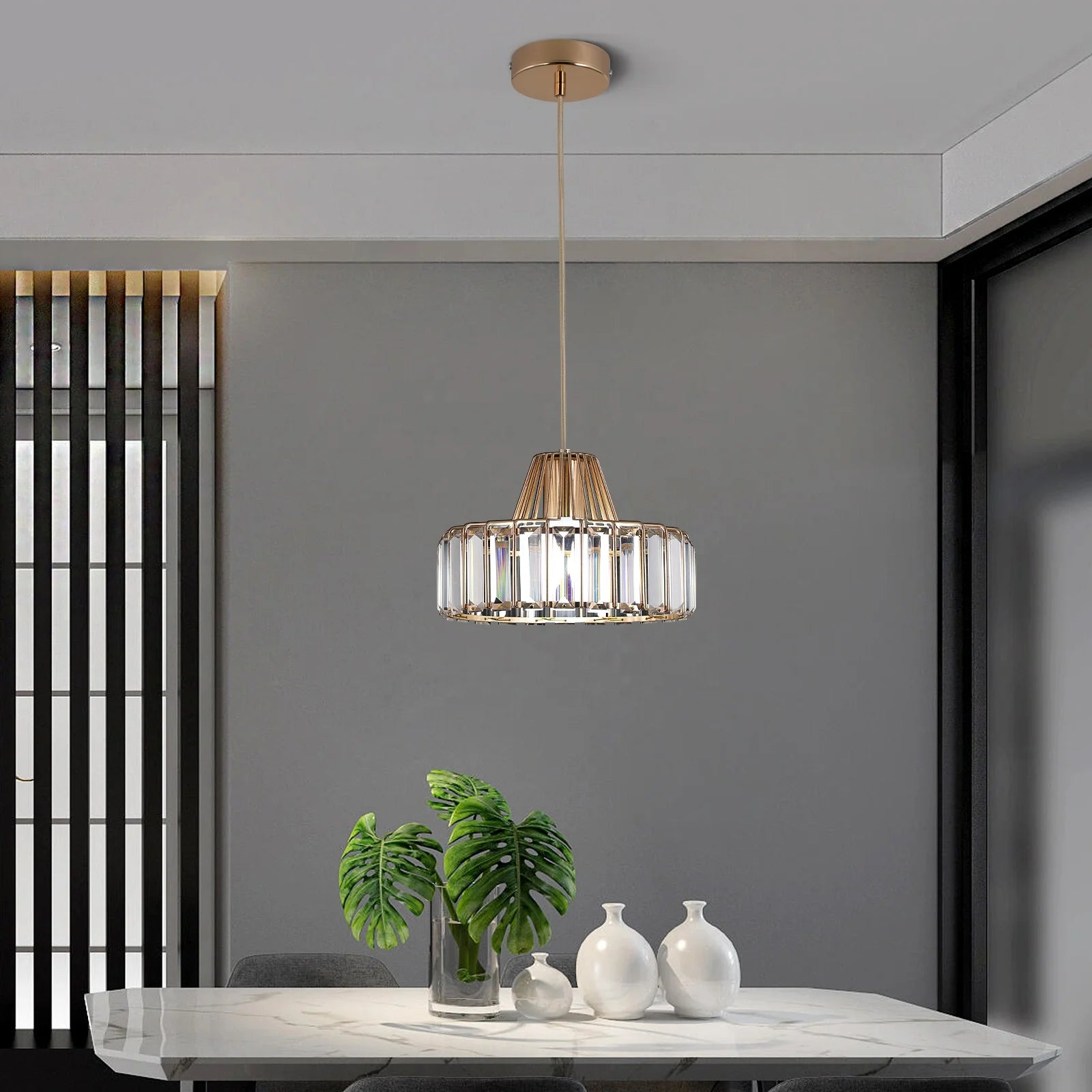 Wholesale Customizable Minimalist Iron Pendant Light Crystal Chandelier for Kitchen Island Warm White Light