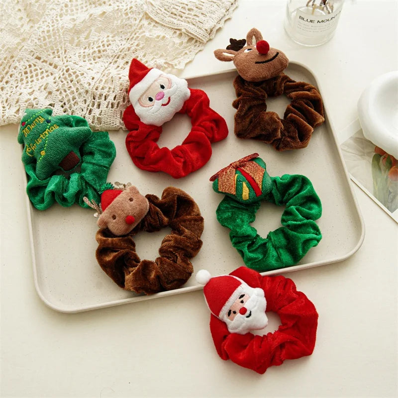 Wholesale Fabric Elastic Band Cord Hair Scrunchies Accessories Custom Print Plaid Cartoon Festival Christmas Scrunchies