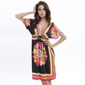 Hot Selling Women's Europe America Spring and Summer V-neck Milk Silk Large-Sized Printed Beach Dresses Wholesale
