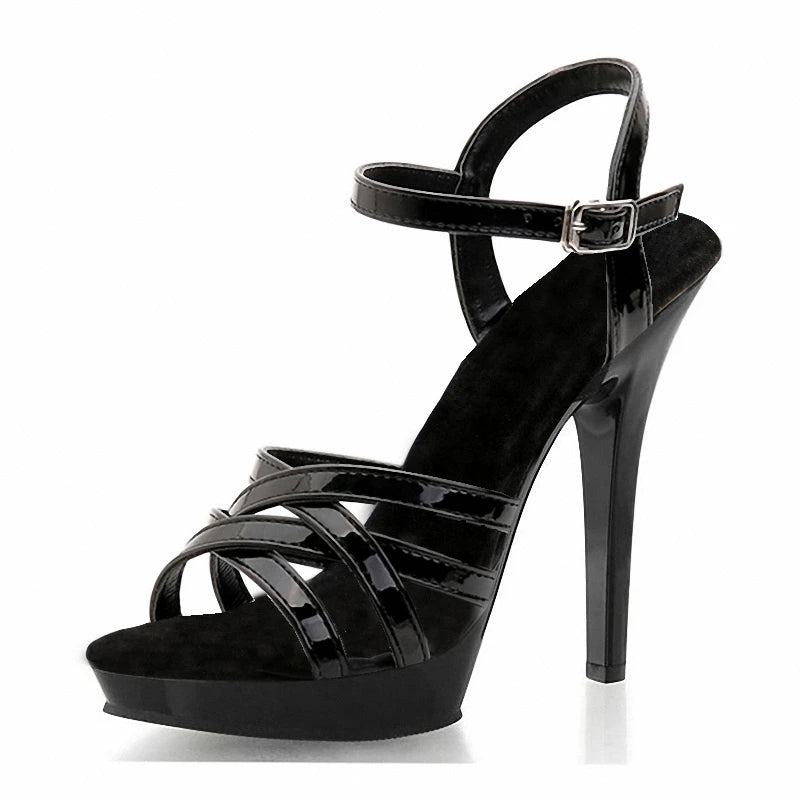 Black 13 cm Band Pole Dance High Heels Platform Leaky Toe Strippers Large Gothic Large Women's Sandals
