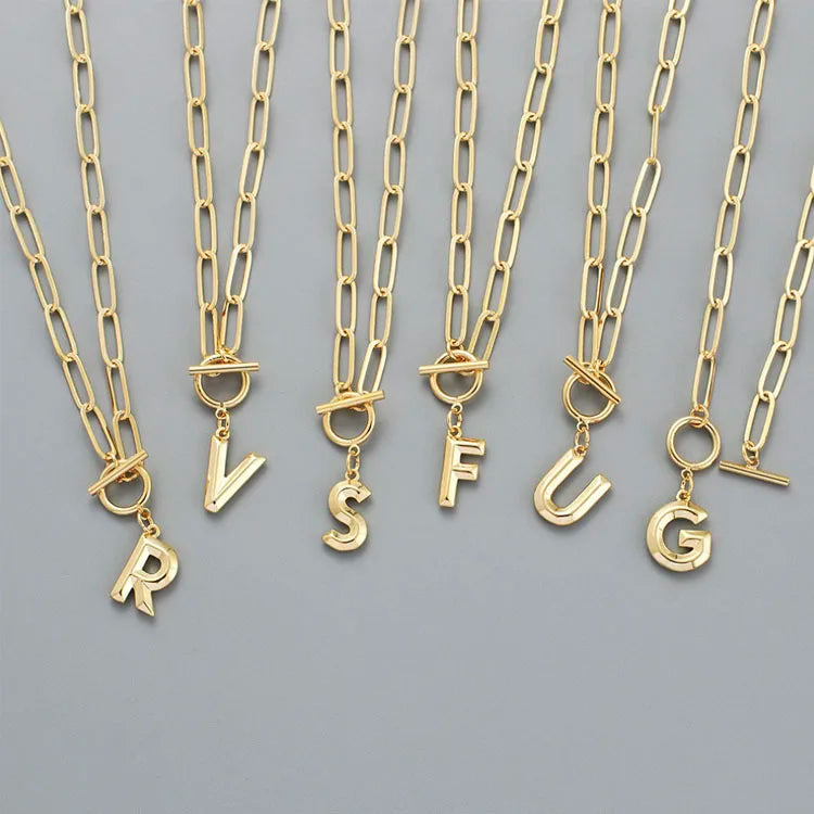 Fashion Carabiner English 26 Letter Circle Infinity Name Stainless Steel 18k Gold Plated Jewelry Initial Letter Pendant Necklace