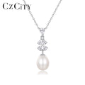 CZCITY Fine Jewelry Girl 925 Silver Pendant Sterling Designer Flower Fresh Freshwater Pearl Necklace