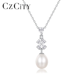 CZCITY Fine Jewelry Girl 925 Silver Pendant Sterling Designer Flower Fresh Freshwater Pearl Necklace