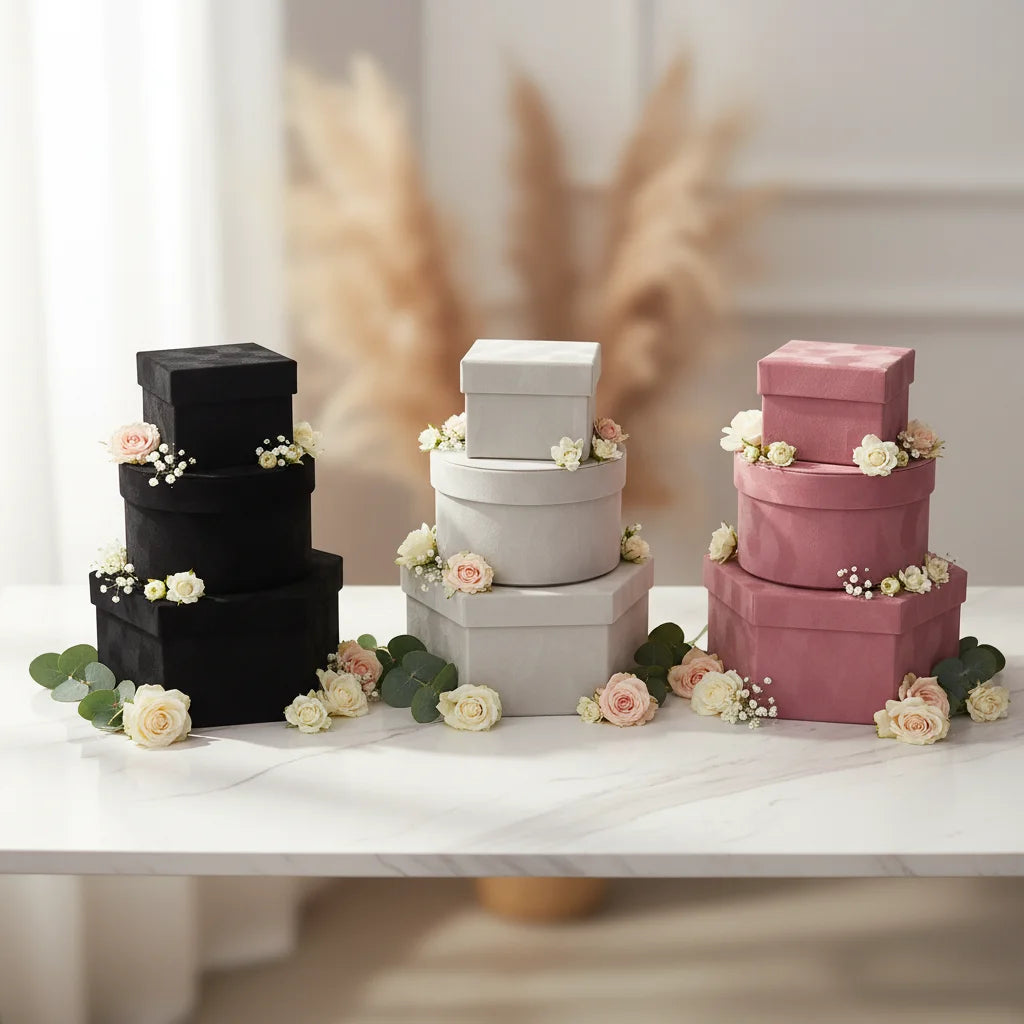 High Quality Velvet Box Set Multi-Shape Combination 3-Piece Set Birthday Gift Box Velvet Flower Box for Valentine's Day