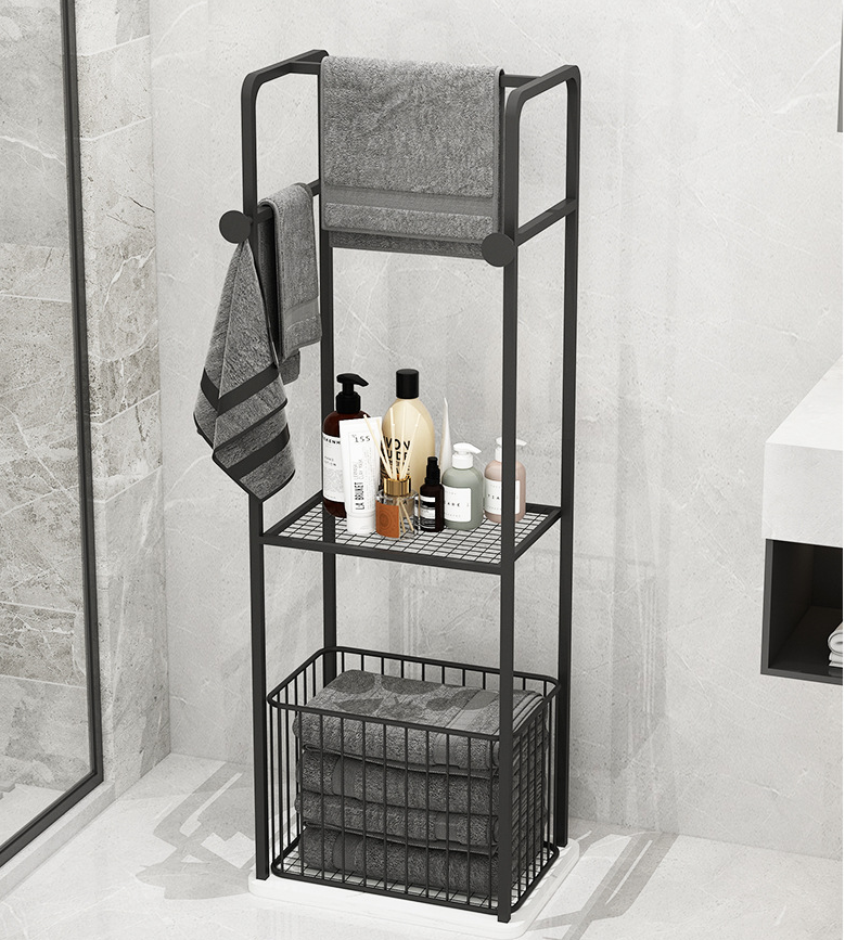 Wholesale Luxury Black White Floor Standing Towel Rack  Gold 304 Stainless Steel SUS  Towel Rack  Shelf Holder With Marble Base