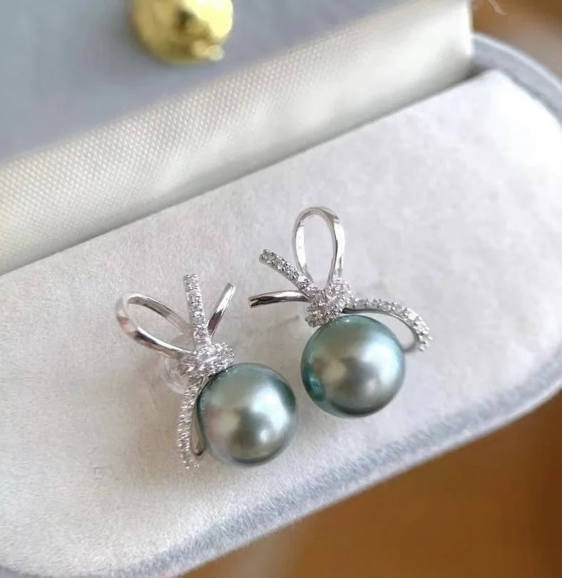 E1101 9-10mm DIY Natural Freshwater Pearl Charm Earrings Mounting Accessory 925 Sterling Silver Gold Plated  Jewelry for Women