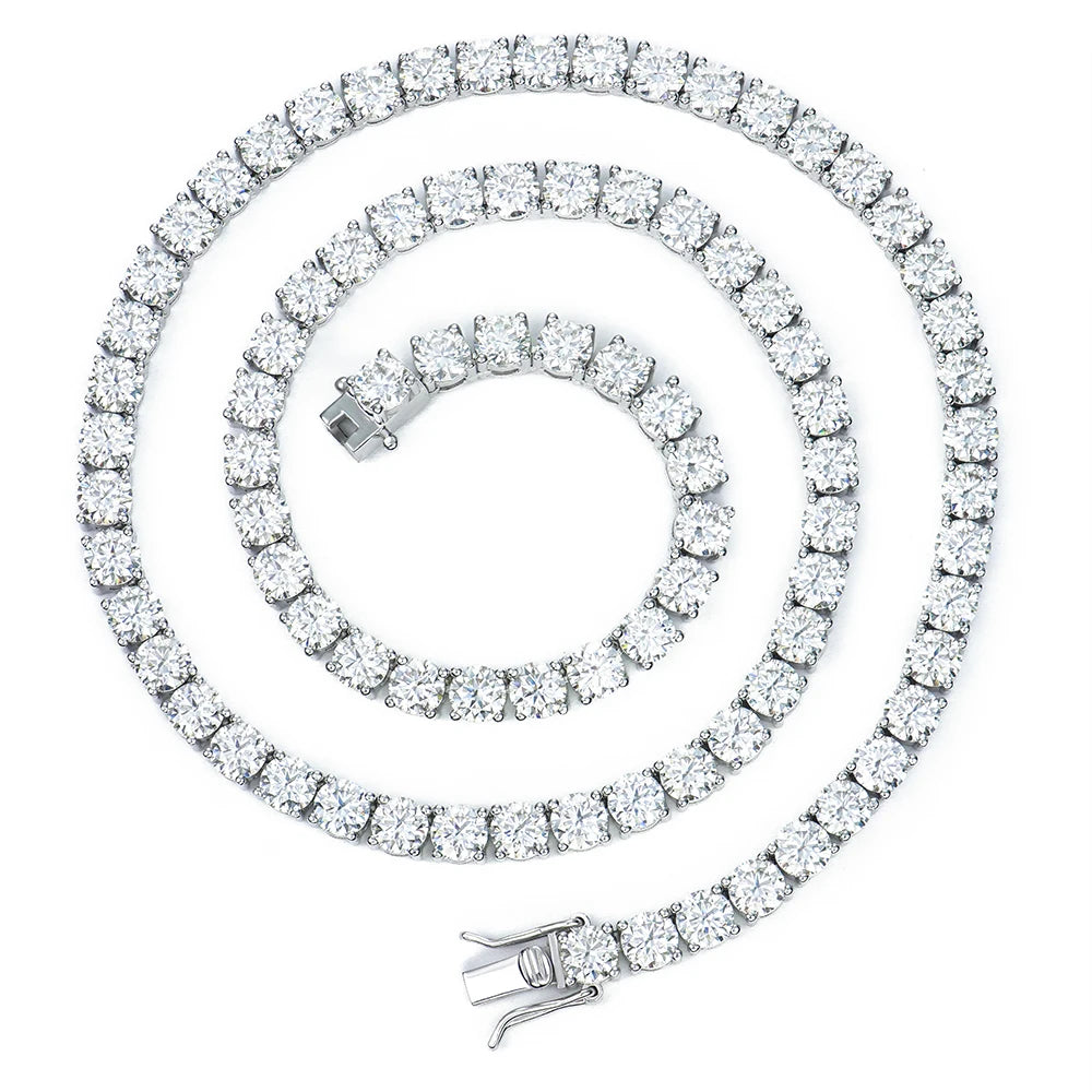 Men Women Hip-hop Jewelry Past test 5mm 925 Sterling Silver Gra Vvs Mossanite Moissanite Diamond Tennis Chain Necklace