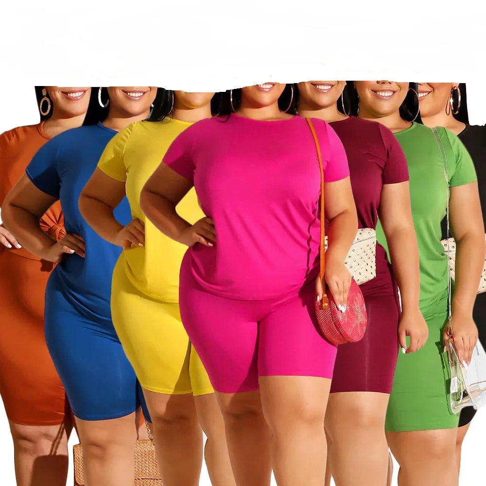 Plus Size XL-4XL 2 Piece Set Women Summer Casual Loose Short+Shorts Outfits Sweat Suits Women Two Pieces Sets OL