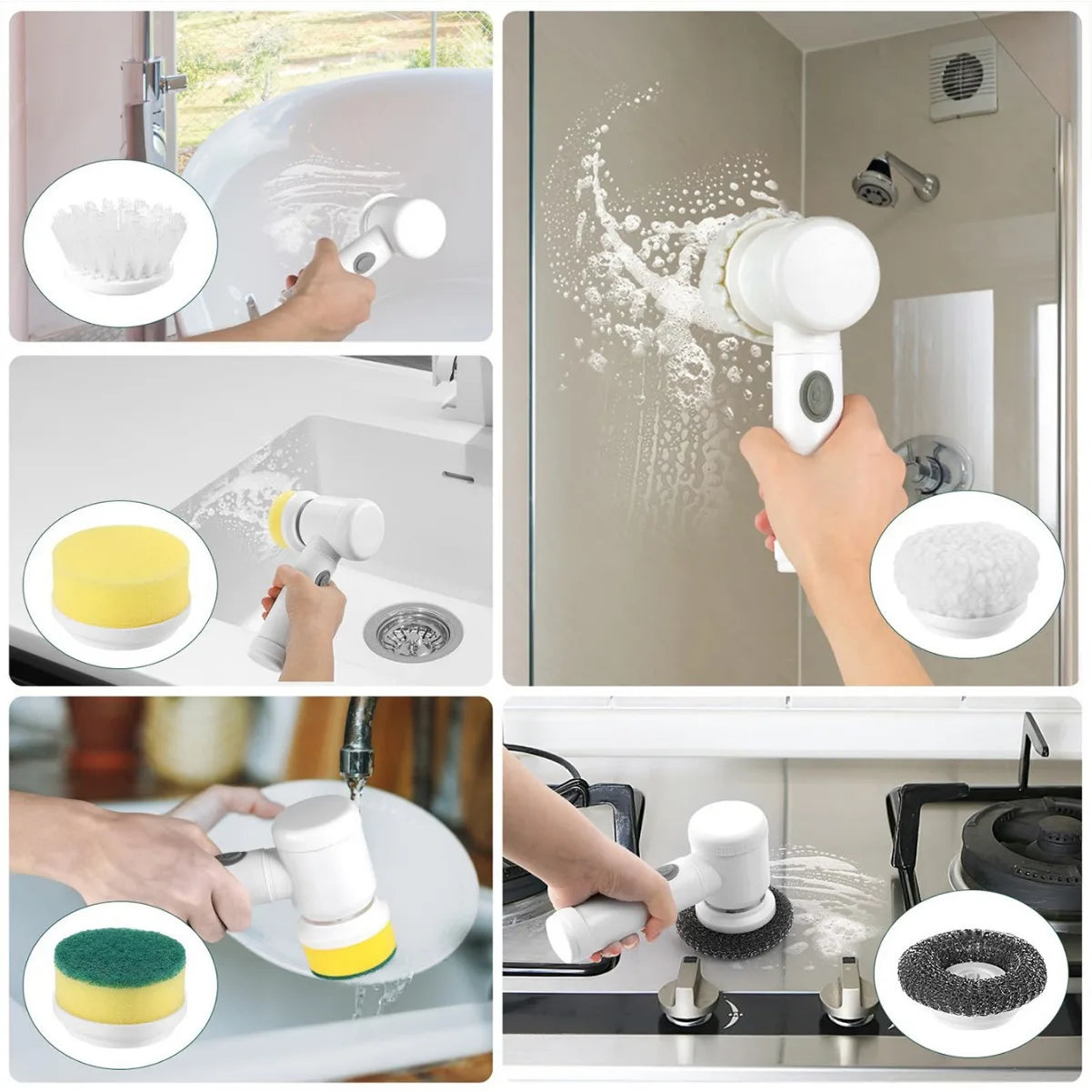 OEM/ODM New Electric Spin Scrubber Handheld Cleaning Brush 5 Replaceable Heads Plastic Handle Designed Bathroom Bottle Scrubbing