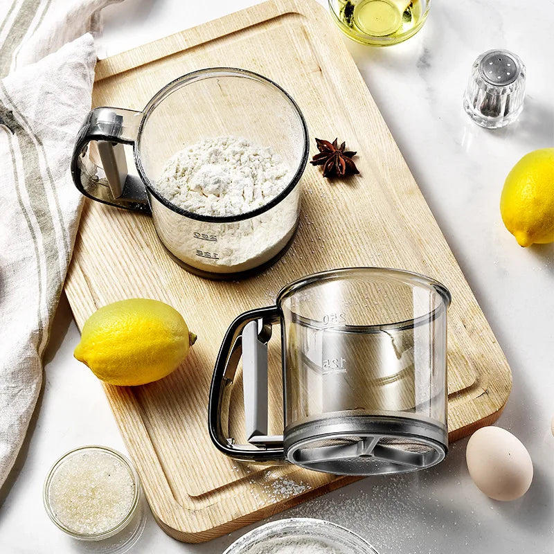 Plastic PP Eco-Friendly for Baking Tool Cup Filter Screen Batter Dispenser and Mixer with Squeeze Handle Measuring Label