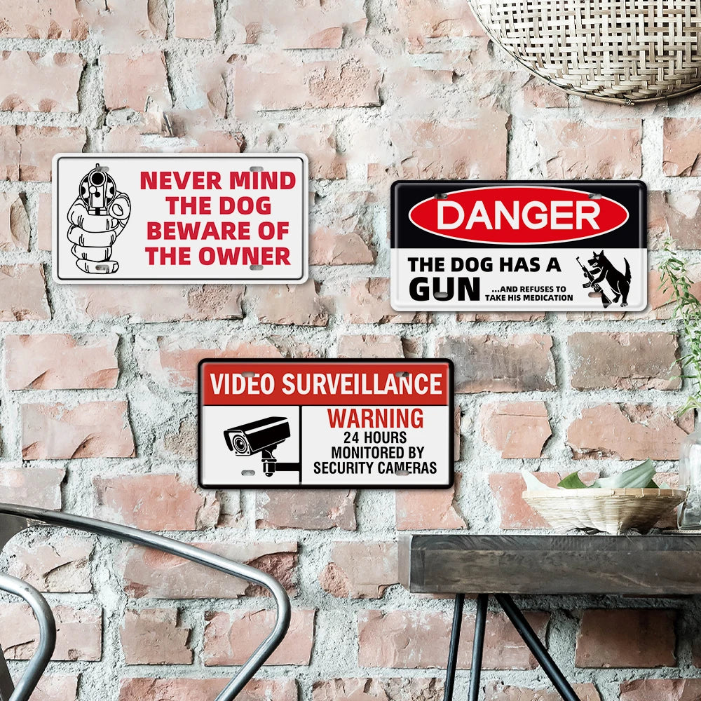 Putuo Decor Customized Warning Metal Sign Plate Tin Beware Car License Plate Tin Wall Sign Farm Home Decor