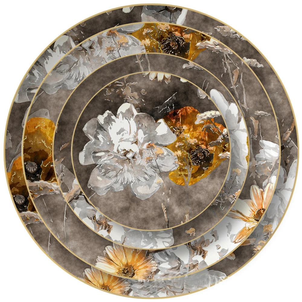 Bone China New Hand-painted Flower Wind Creative Ceramic Nordic Restaurant Steak Home Cake Plate