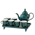 Europe Style Tea Cup Teapot Set with Tray Emerald Porcelain Tea Pot Coffee Cups Set Gift for Tea Coffee