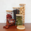 4 6 8oz Eco Home Glass Cookie Food Storage Containers with Bamboo Lids Wide Mouth Round Handmade Glass Canister MegaBDM