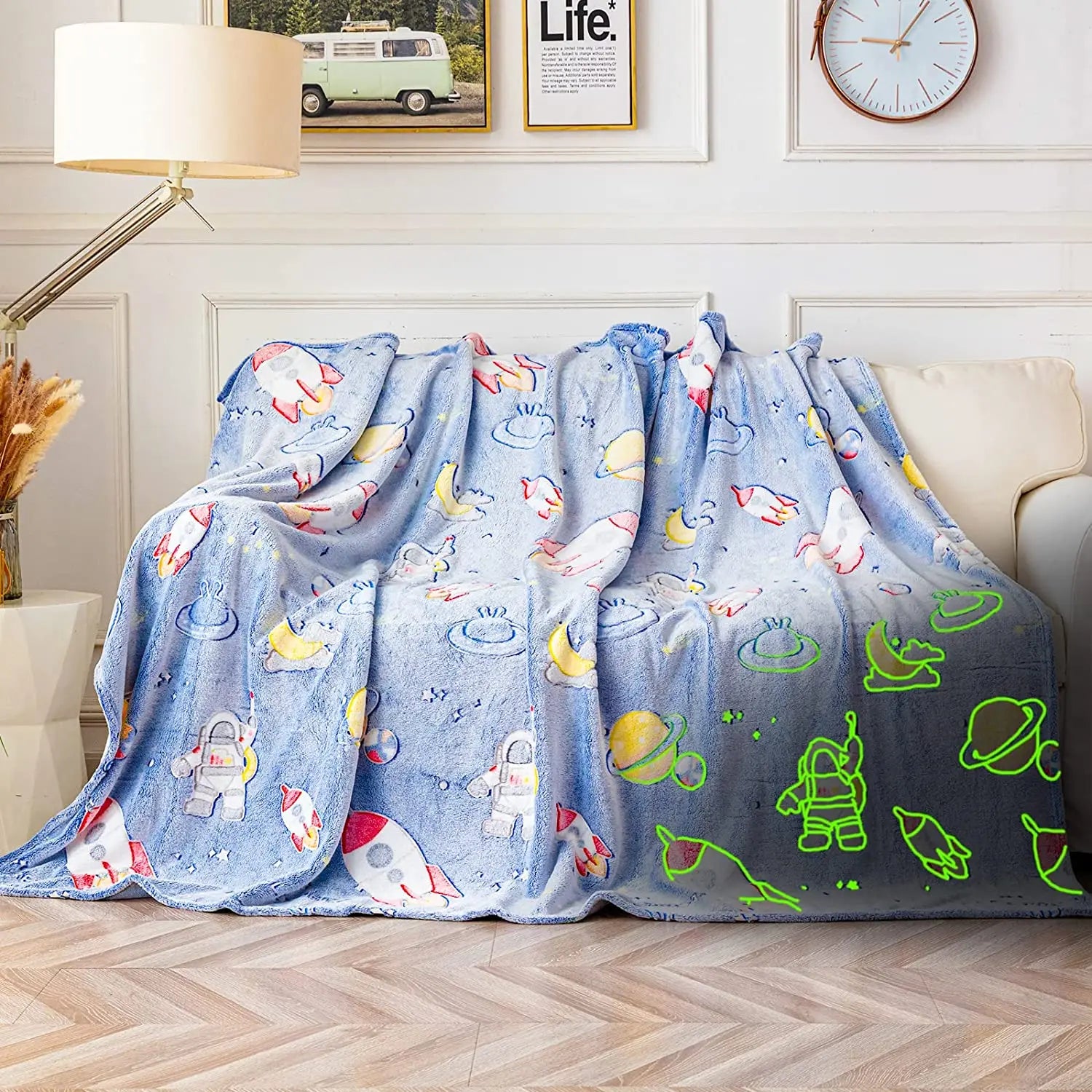 Factory Directly Blue Universe Pattern Cozy Fluffy Plush Other Blankets Glow in the Dark Travel Blanket