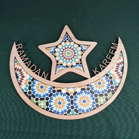 Ramadan Mubarak Party Food Serving Tray Muslim Wooden Cake Dessert Plate Eid Mubarak Decoration for Home XJ0424