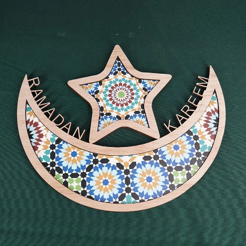 Ramadan Mubarak Party Food Serving Tray Muslim Wooden Cake Dessert Plate Eid Mubarak Decoration for Home XJ0424