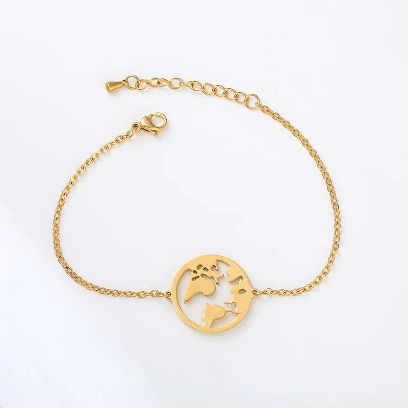 Hot Selling Simple Style Adjustable Bracelet 18K Gold Stainless Steel World Map Bracelet  for Women