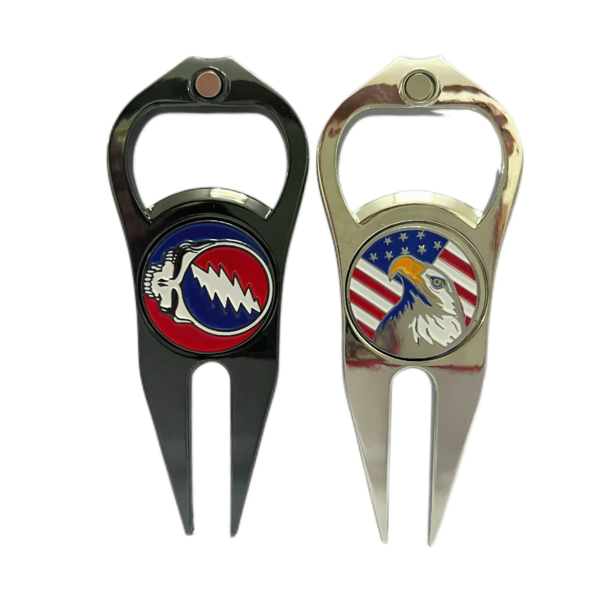 4 in 1 Custom Golf Ball Marker Hat Trick Openers Black Golf Divot Tool with Bottle Opener Metal Casting Technique