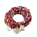Jingcan Crystal 12 Layers Girl pink Seed Bead Bracelet Set  9 Colors Handmade Elastic Glass Bead Charm Bracelet Set