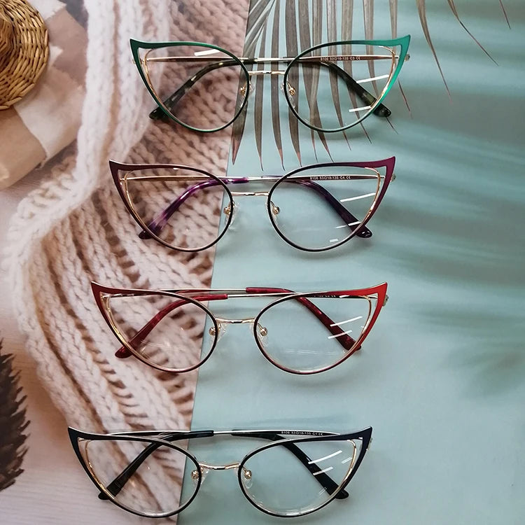 8106 Fast Delivery Best Quality Double-Color Fashionable Hot Sale Glasses Colorful Metal Cat-Eye Frame for Lady Girl Eye Glasses