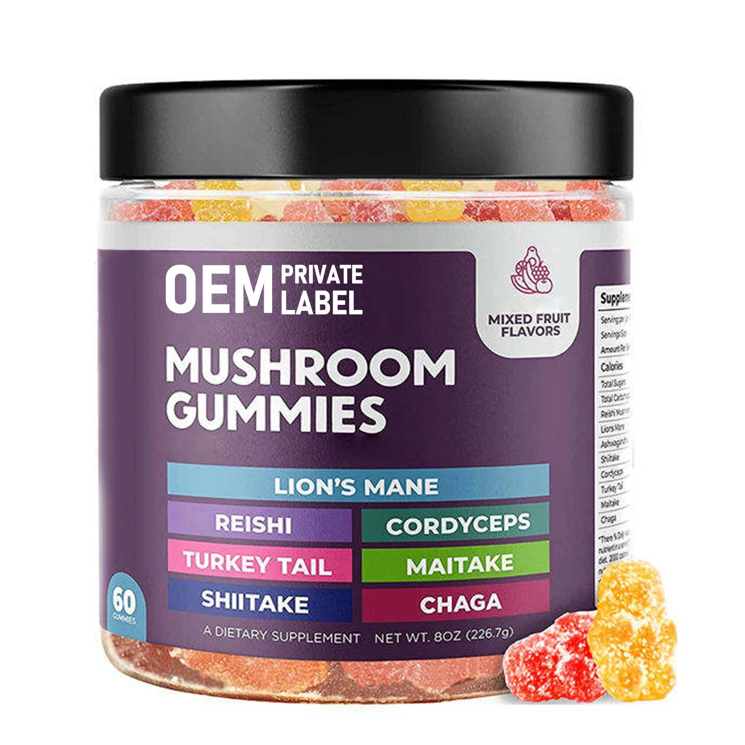 Customizable Private Label Healthcare Mushroom Complex Supplement for Adults Energy Memory Booster Reishi Mushroom Gummy for Men