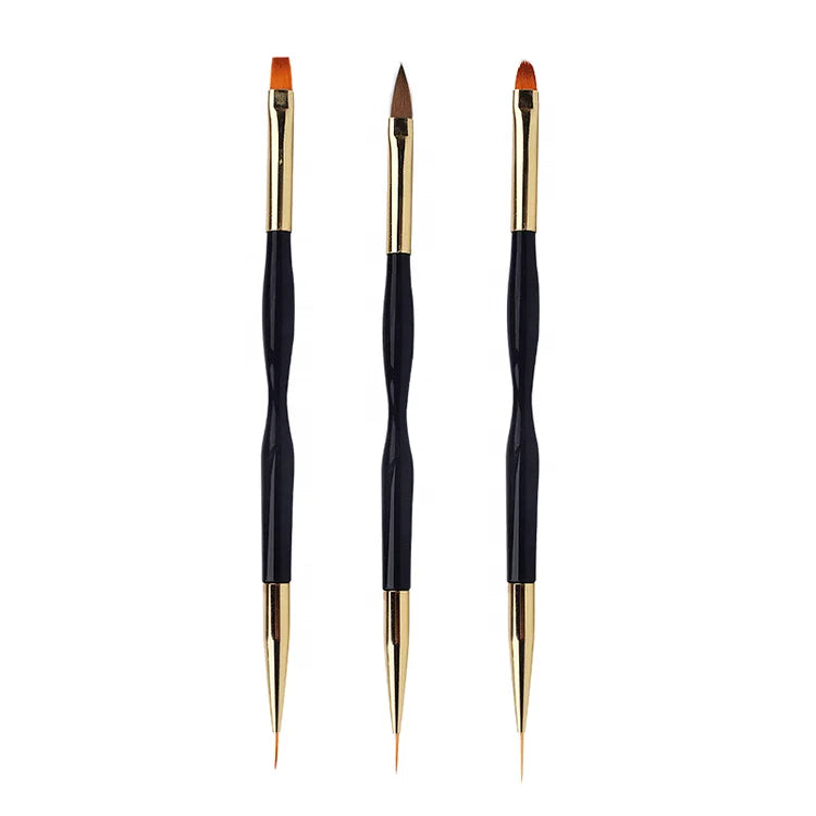 Stripe Flower Painting Gel Hand Made Double Ended Nail Brush Plastic Nail Brush Make up Washing Nail Art Dust Nylon Brush